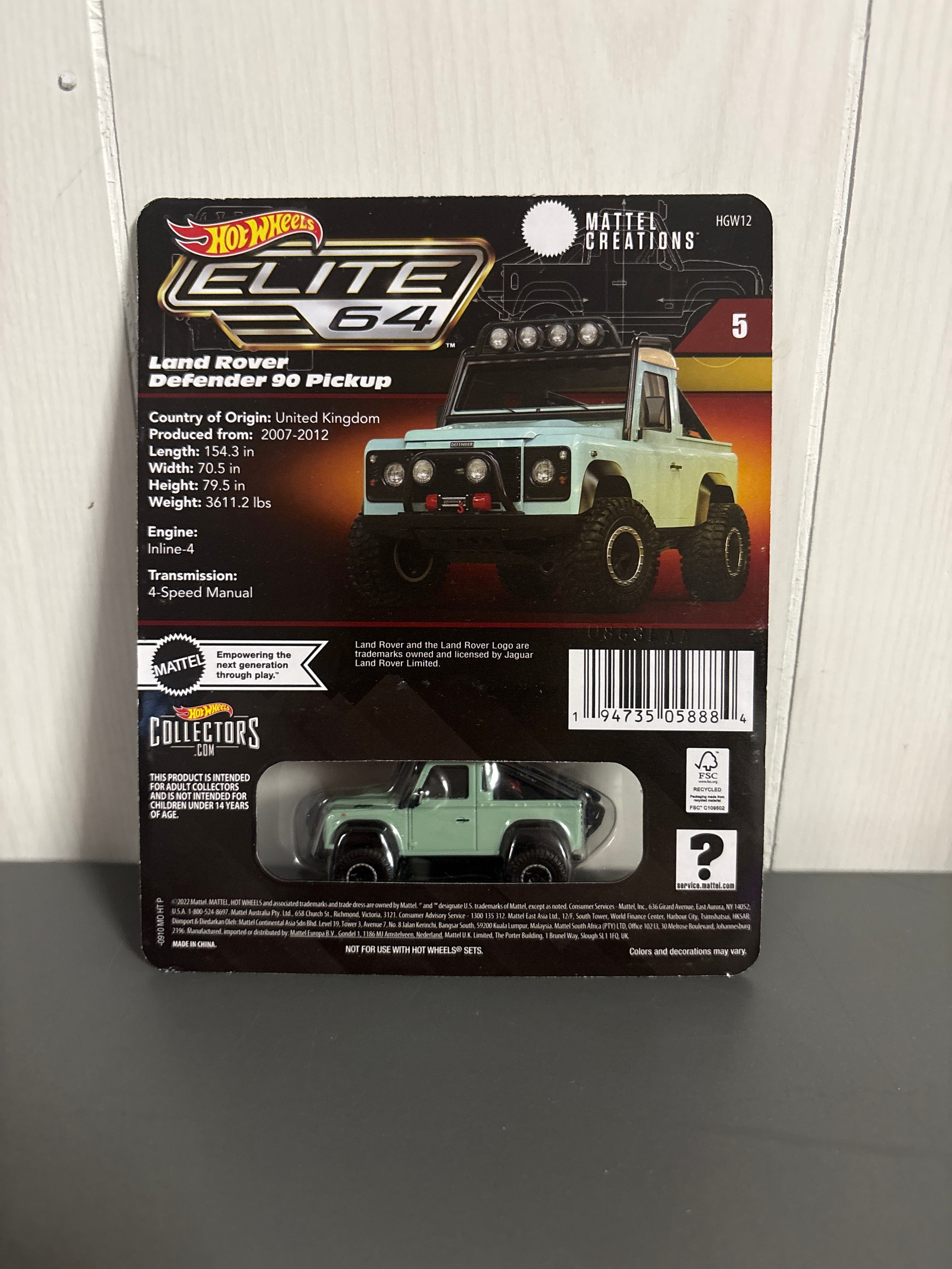 Hot Wheels Land Rover Defender 90 Pickup Diecast