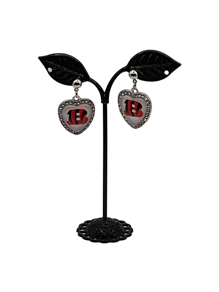 Football Heart And Crystal Earrings