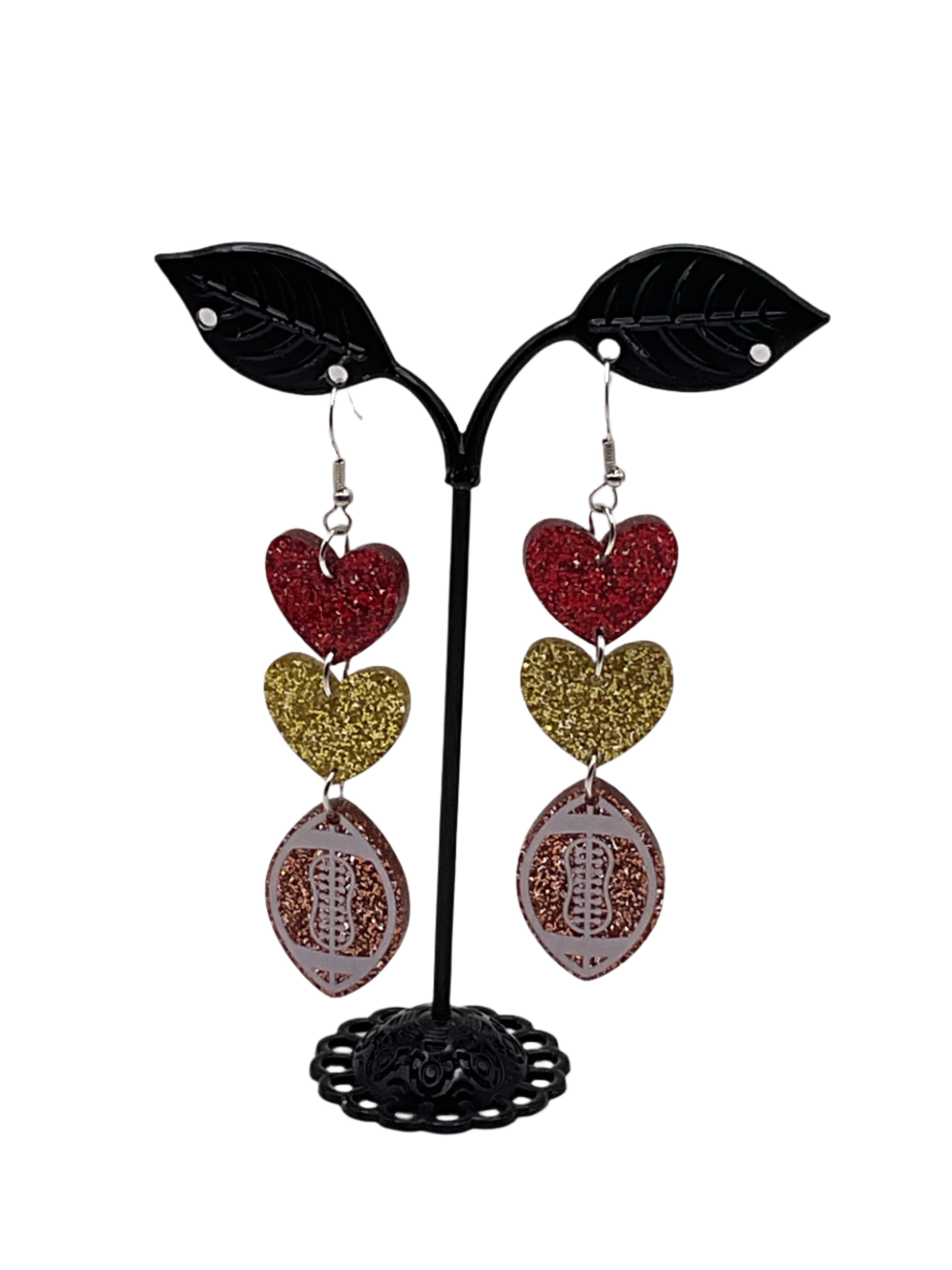 Hearts and Football Earrings