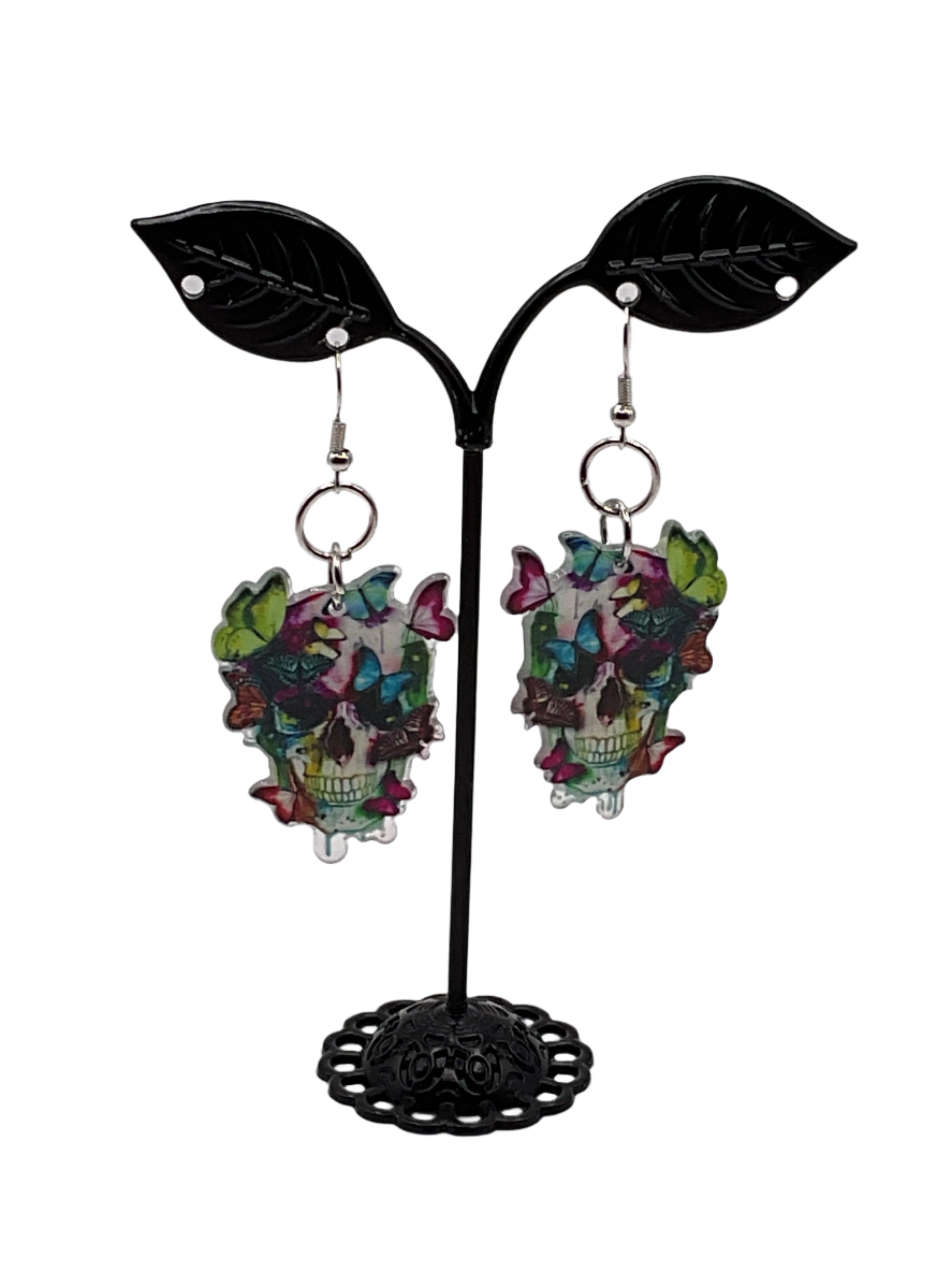 Skull With Butterfly Earrings