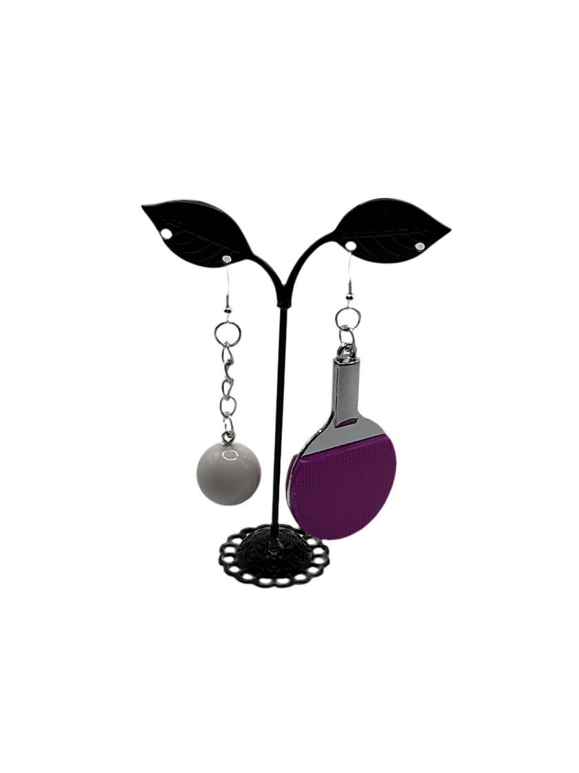 Pink ping pong ball and paddle earrings