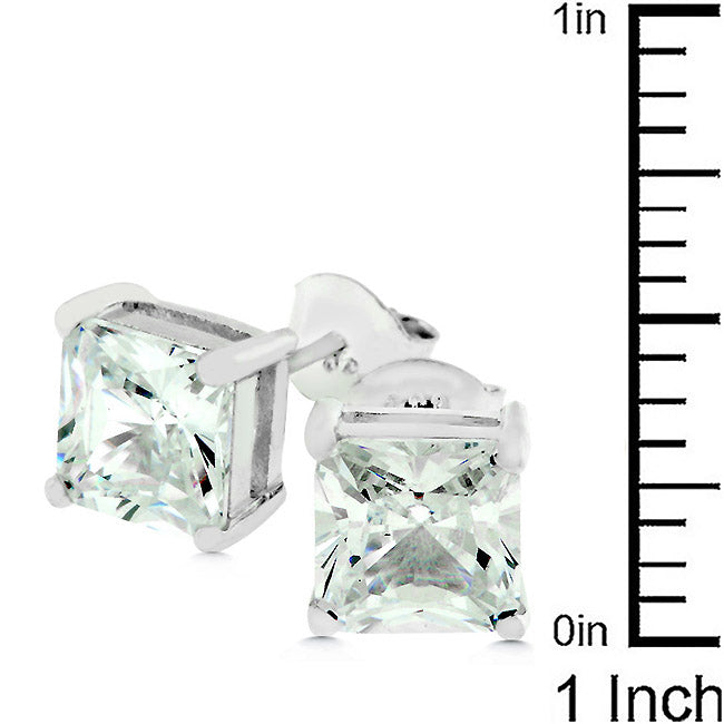 Sterling Silver Princess Cut Stud Earrings