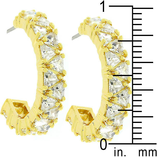 Trillion Cut Cubic Zirconia Hoop Earrings Goldtone Finish