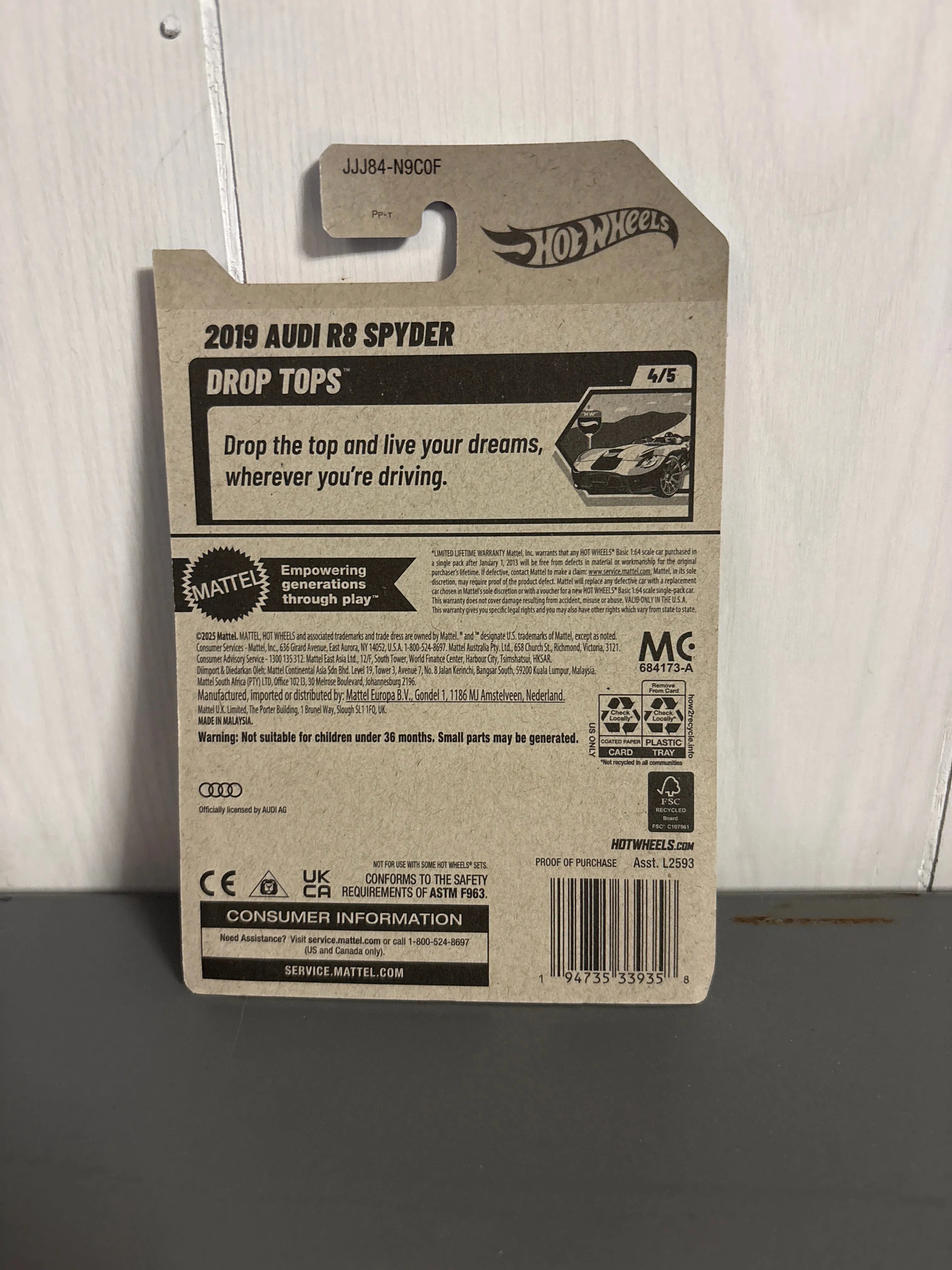 Hot Wheels 2019 Audi R8 Spyder Diecast black