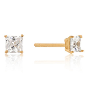 4mm New Sterling Princess Cut Cubic Zirconia Studs Gold