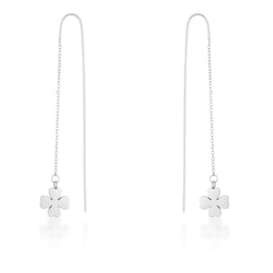 Patricia Rhodium Stainless Steel Clover Threaded Drop Earrings