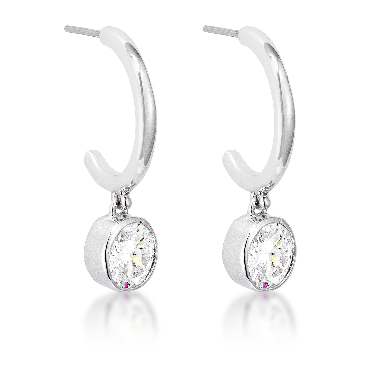 7mm Cz Rhodium Plated Drop Hooplet Earrings