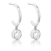 7mm Cz Rhodium Plated Drop Hooplet Earrings