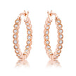 Rose Gold Plated Dotted Clear CZ Round Bezel Hoop Earrings