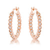 Rose Gold Plated Dotted Clear CZ Round Bezel Hoop Earrings