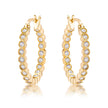 Gold Plated Dotted Clear CZ Round Bezel Hoop Earrings