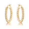 Gold Plated Dotted Clear CZ Round Bezel Hoop Earrings