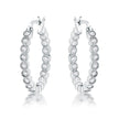 Rhodium Plated Dotted Clear CZ Round Bezel Hoop Earrings