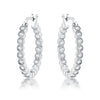 Rhodium Plated Dotted Clear CZ Round Bezel Hoop Earrings