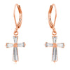 Rose Gold Plated CZ Cross Drop Earrings