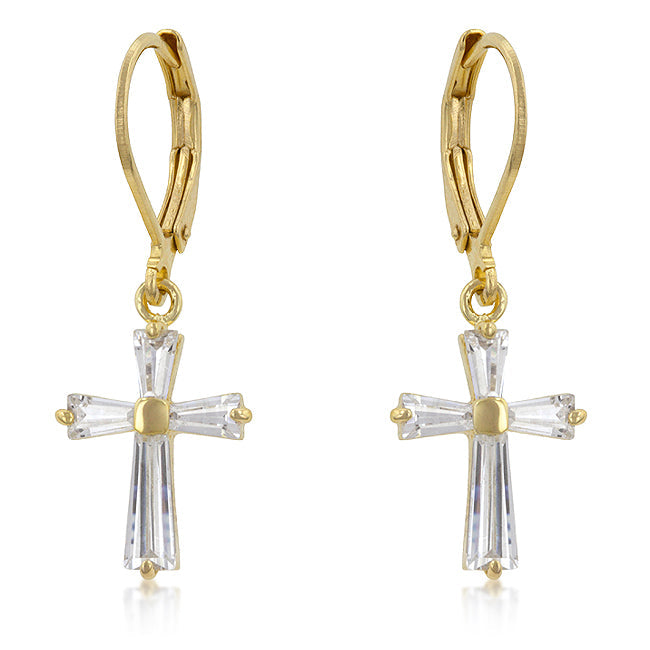 Cubic Zirconia Goldtone Finish Cross Earrings