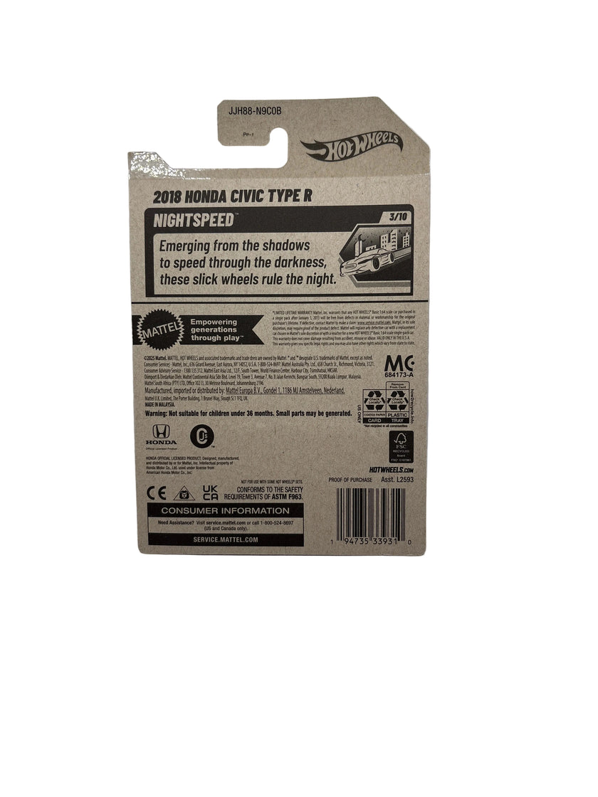 Hot Wheels 2018 Honda Civic Type R Diecast white