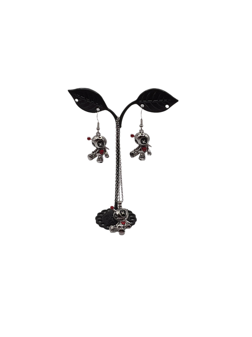 Voo Doo Doll Earrings and Necklace Set