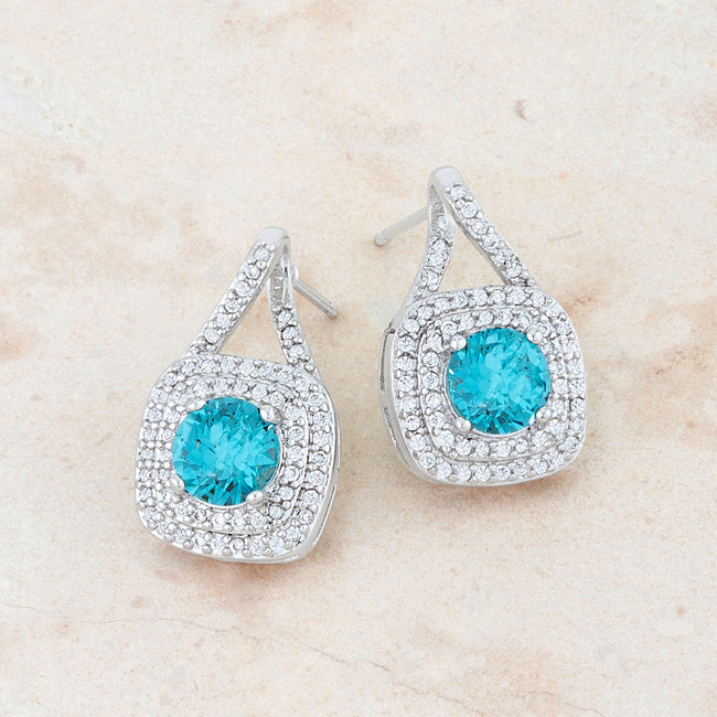 Christal 2.3ct Aqua CZ Rhodium Classic Drop Earrings