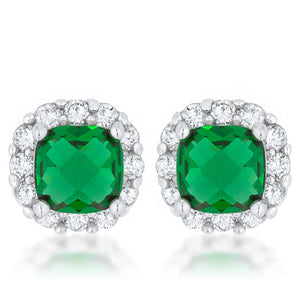 Liz 2ct Emerald CZ Rhodium Classic Cushion Stud Earrings