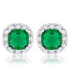 Liz 2ct Emerald CZ Rhodium Classic Cushion Stud Earrings