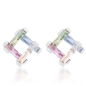 Myra 10ct Multicolor CZ Rhodium Stud Earrings