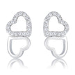 .17 Ct Melded Hearts Rhodium and CZ Stud Earrings