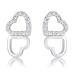 .17 Ct Melded Hearts Rhodium and CZ Stud Earrings