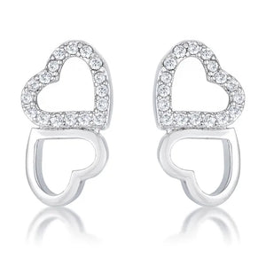 .17 Ct Melded Hearts Rhodium and CZ Stud Earrings