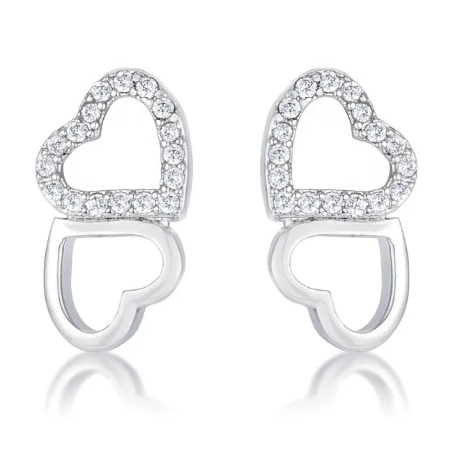 .17 Ct Melded Hearts Rhodium and CZ Stud Earrings