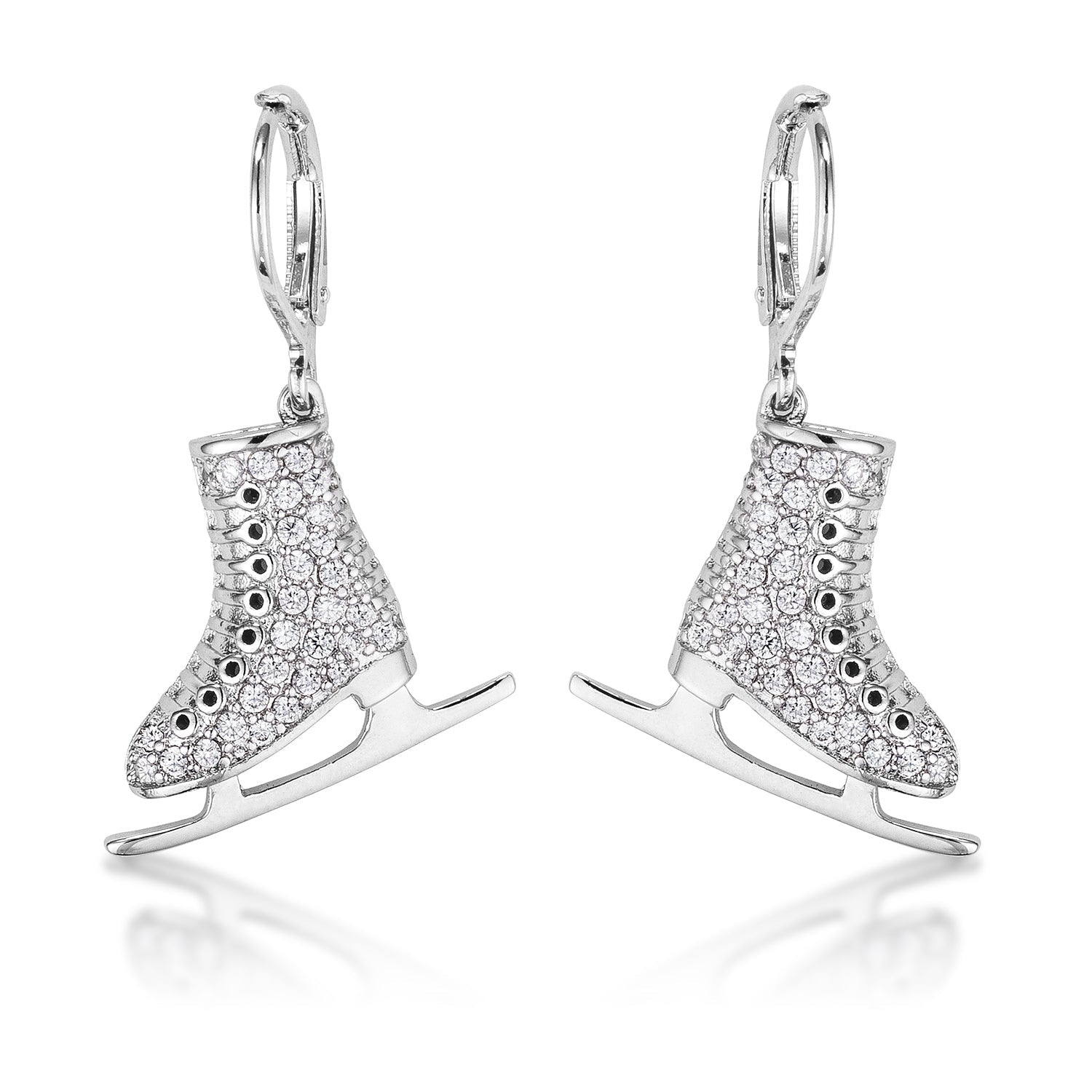 Delicate .85Ct Rhodium Plated Ice Skate Earrings