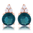 Simple Rose Gold Plated 9mm Blue Green CZ Stud Earring