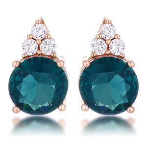 Simple Rose Gold Plated 9mm Blue Green CZ Stud Earring