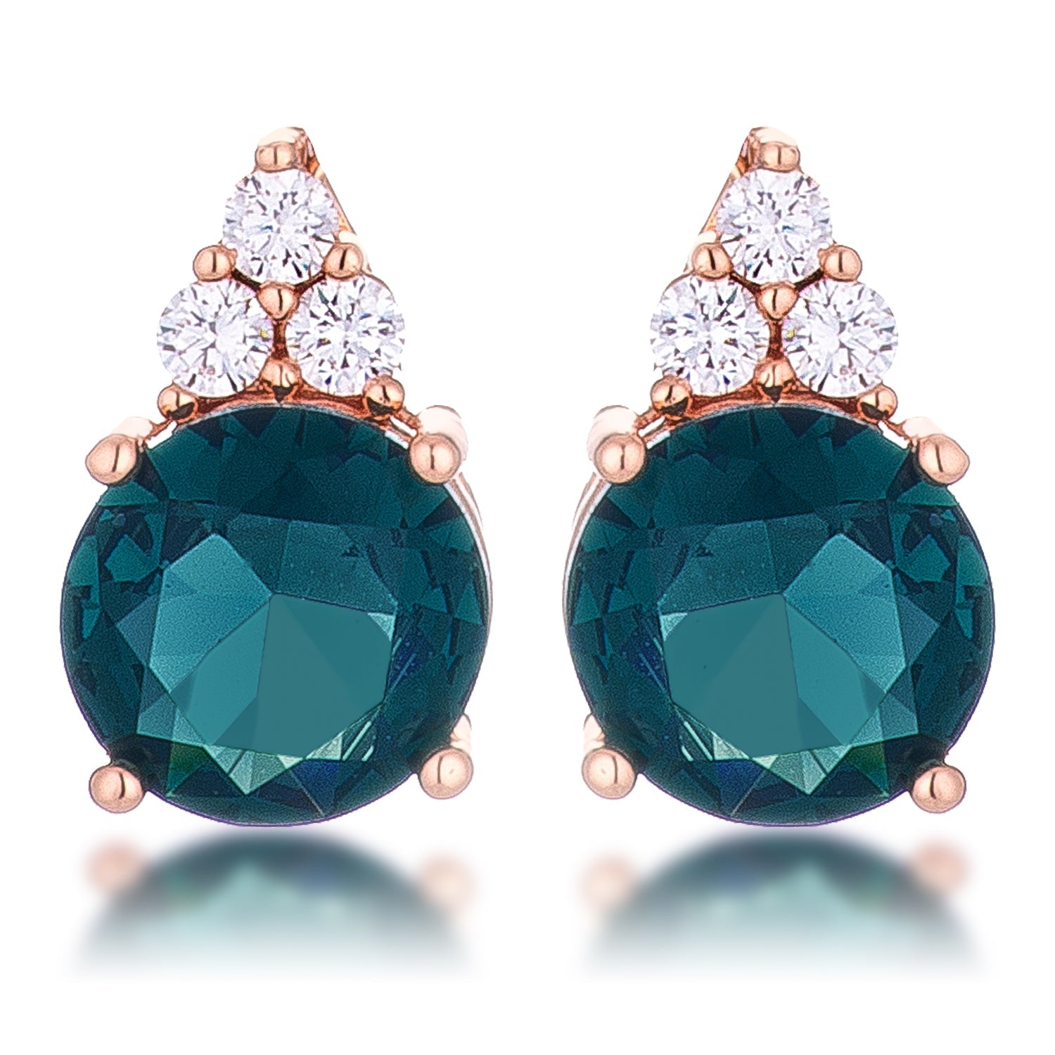 Simple Rose Gold Plated 9mm Blue Green CZ Stud Earring