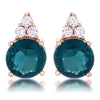 Simple Rose Gold Plated 9mm Blue Green CZ Stud Earring