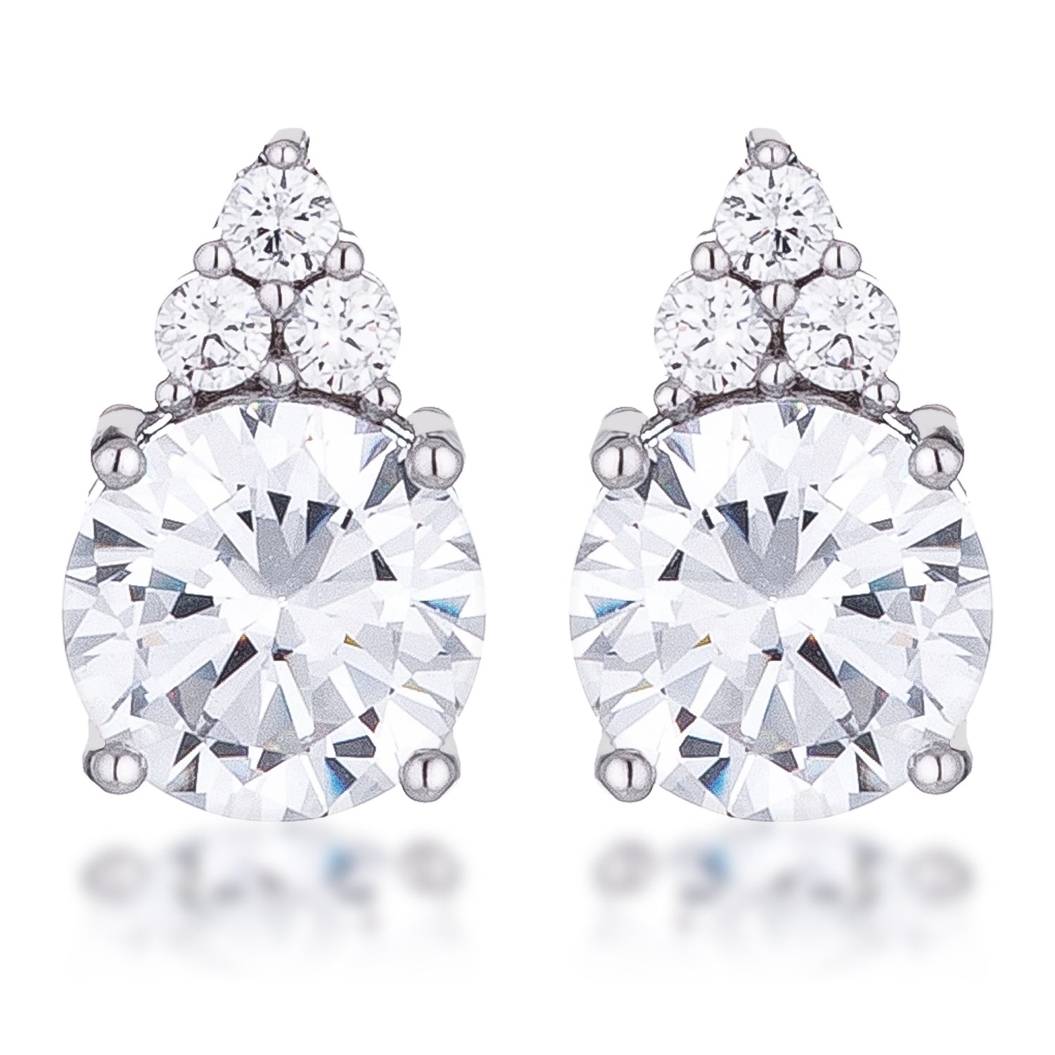 Simple Rhodium Plated 9mm Clear CZ Stud Earring