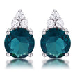 Simple Rhodium Plated 9mm Blue Green CZ Stud Earring