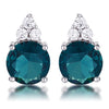 Simple Rhodium Plated 9mm Blue Green CZ Stud Earring