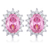 Rhodium Plated Pink Petite Royal Oval Earrings