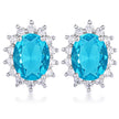 Rhodium Plated Aqua Blue Petite Royal Oval Earrings