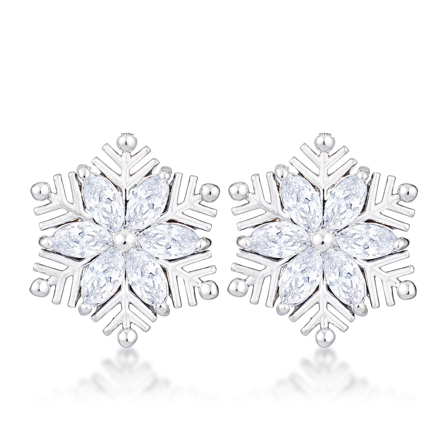 .6Ct Rhodium Plated Clear Marquise Snowflake Earrings