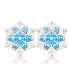 Rhodium Plated Aqua Blue Marquise Snowflake Earrings