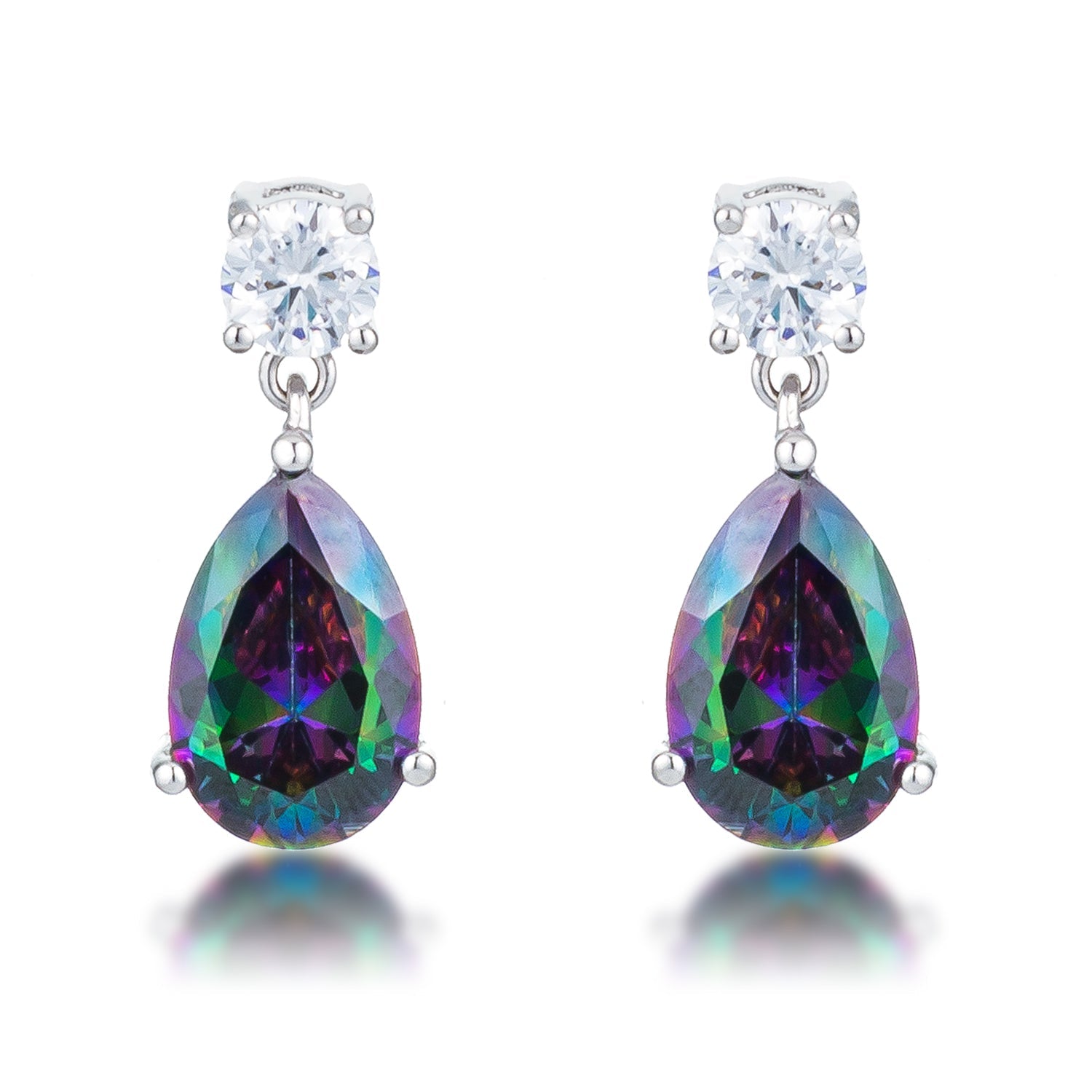 9.9Ct Rhodium Mystic Iridescent Teardrop Earrings