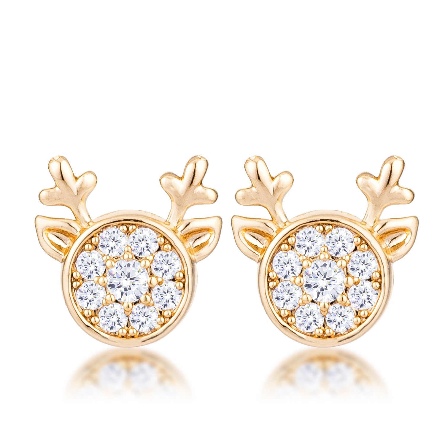 Gold Plated Clear CZ Reindeer Earrings