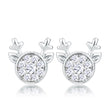 Rhodium Plated Clear CZ Reindeer Earrings