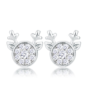 Rhodium Plated Clear CZ Reindeer Earrings