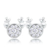 Rhodium Plated Clear CZ Reindeer Earrings