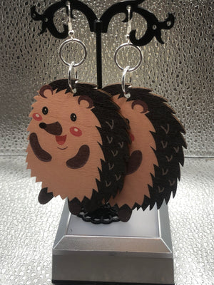 Large porcupine wooden earrings