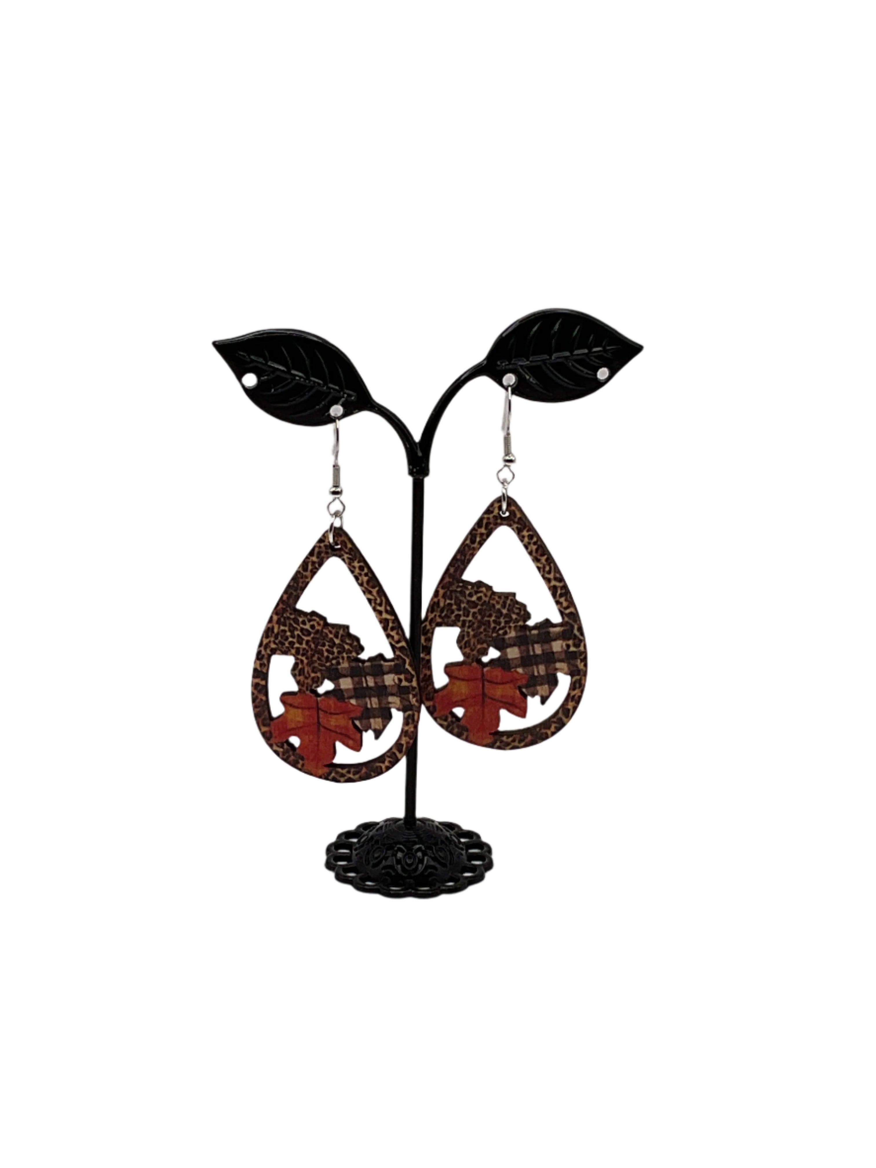 Wooden Fall Leaf Earrings