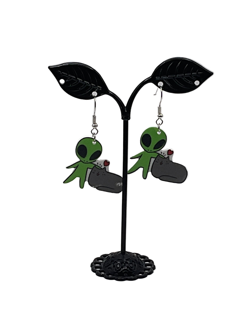 Green alien earrings
